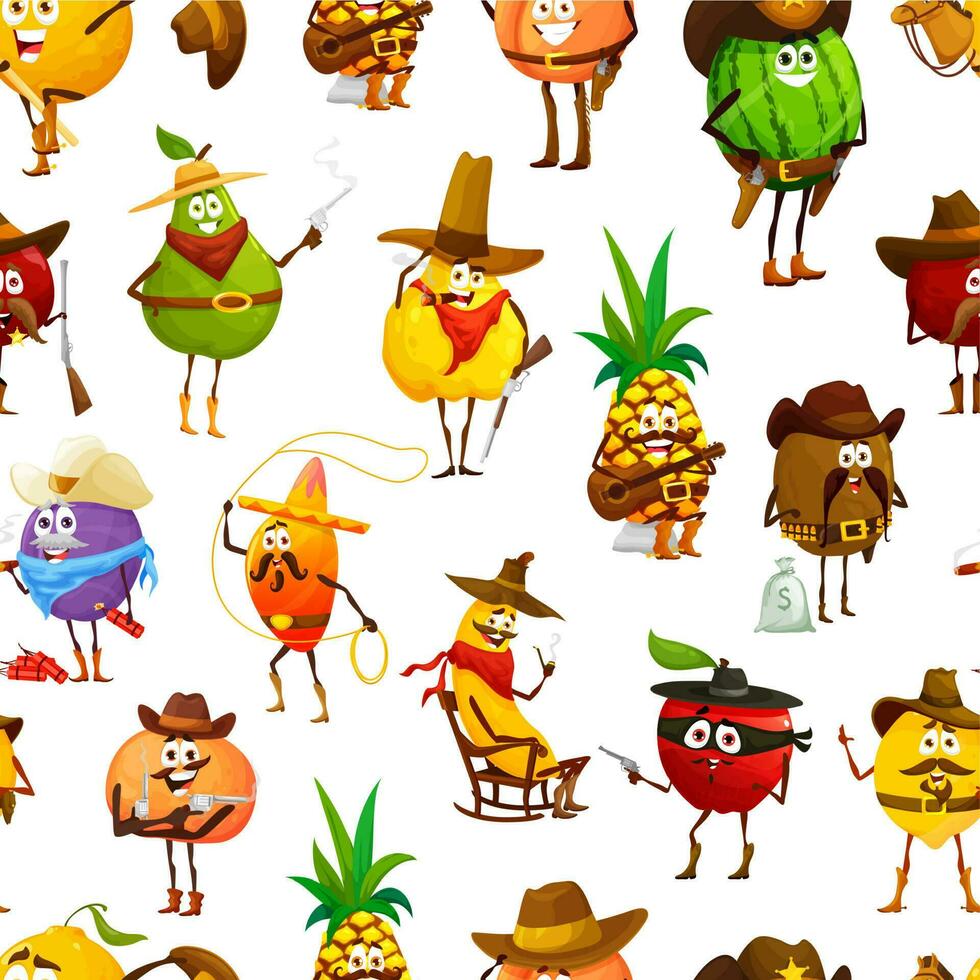 tekenfilm cowboy, rover fruit naadloos patroon vector