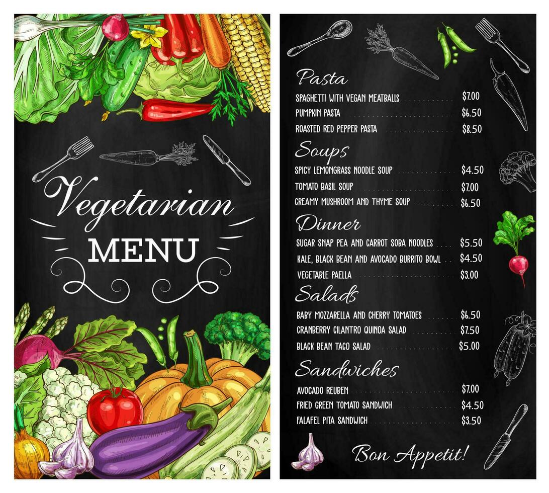 groenten menu salades schetsen, vegetarisch voedsel vector