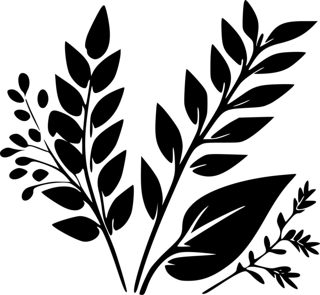 bladeren - zwart en wit geïsoleerd icoon - vector illustratie