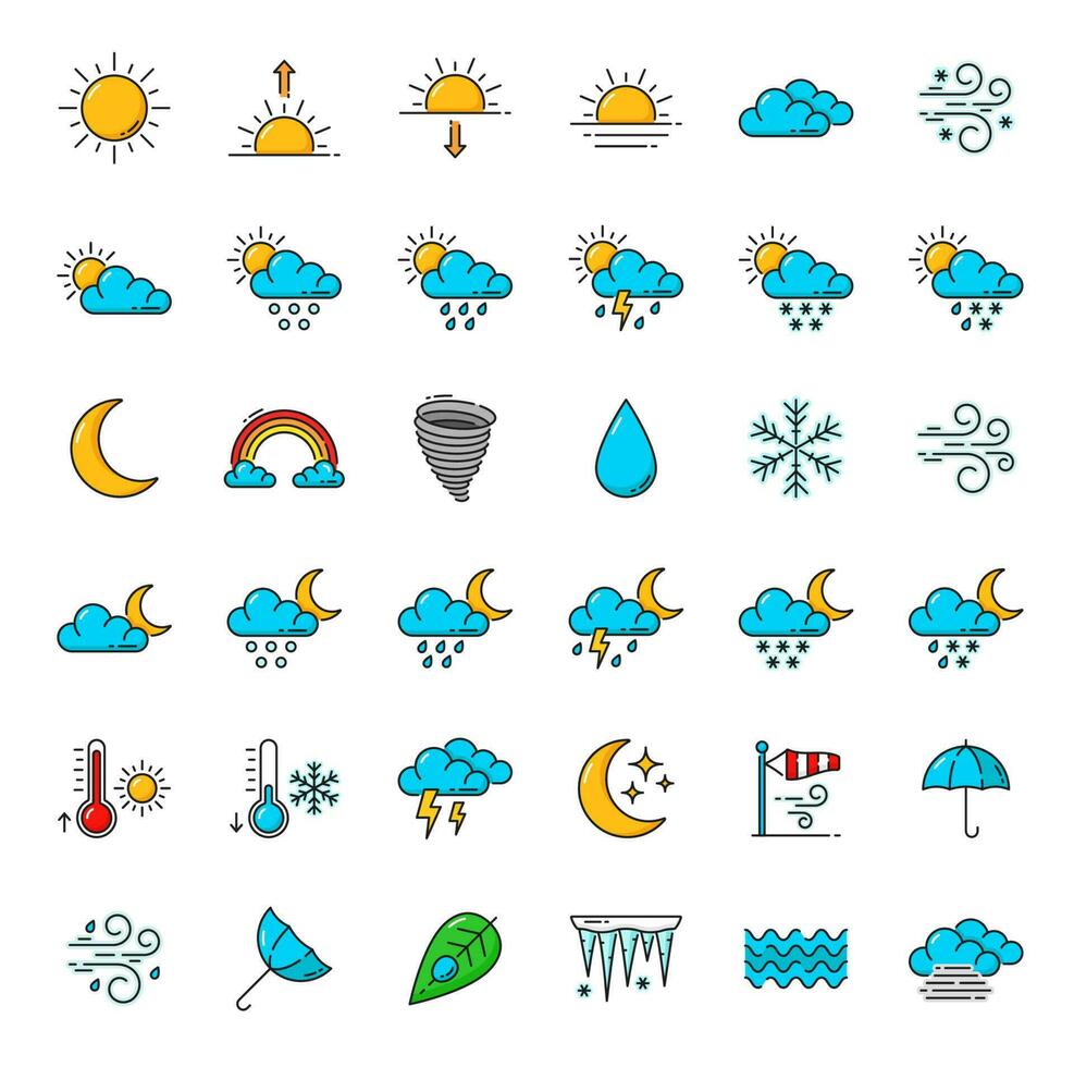 weer voorspelling kleur schets pictogrammen, meteorologie vector