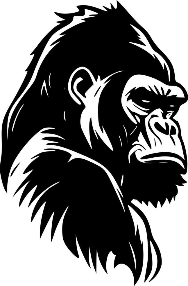 gorilla hoofd, zwart en wit vector illustratie