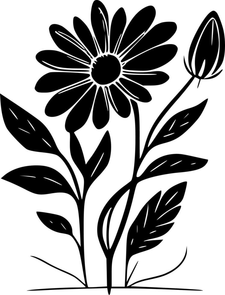 bloemen - zwart en wit geïsoleerd icoon - vector illustratie