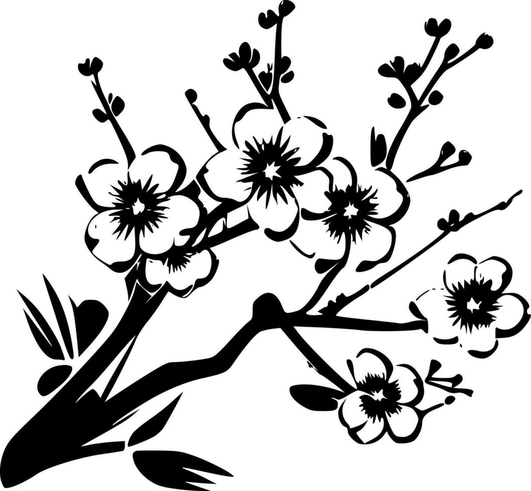 kers bloesem, zwart en wit vector illustratie