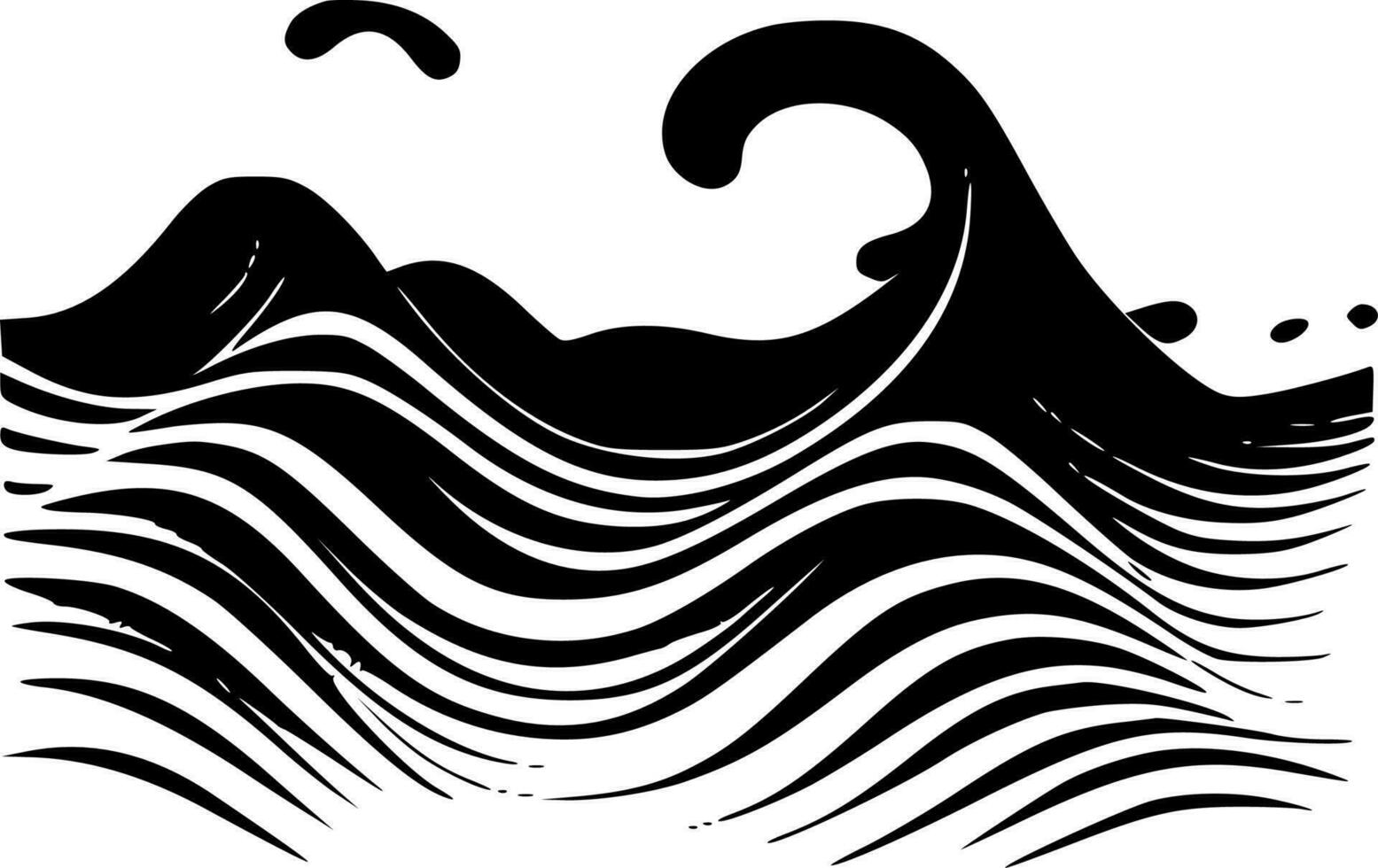 golven - zwart en wit geïsoleerd icoon - vector illustratie