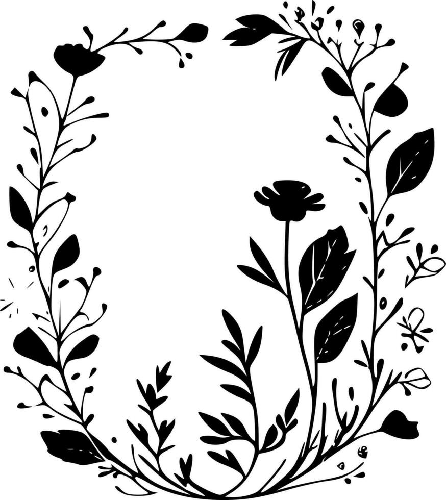 bloemen grens, zwart en wit vector illustratie