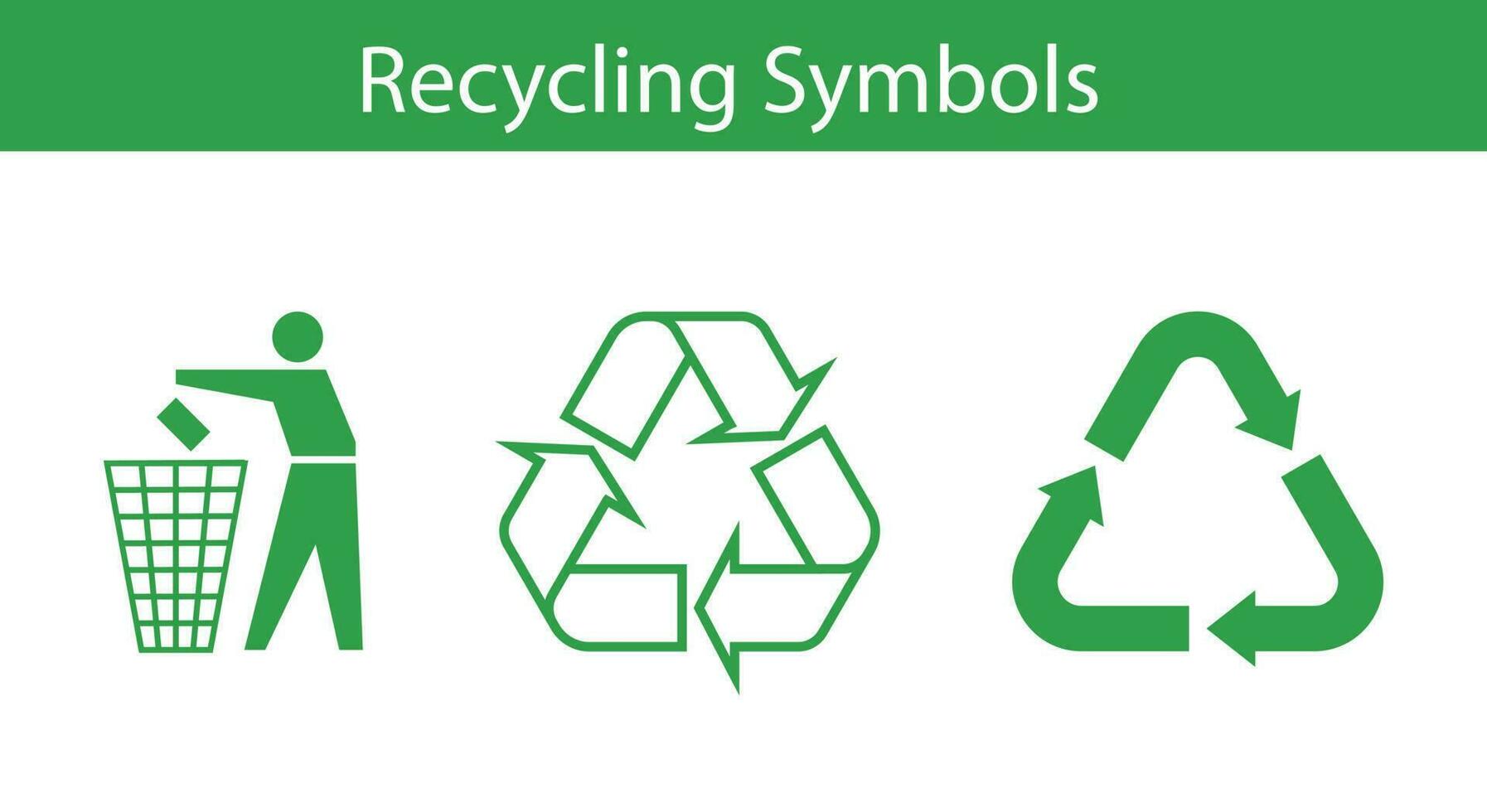 drie recycling symbool pictogrammen reeks - recycle bak en pijlen vector