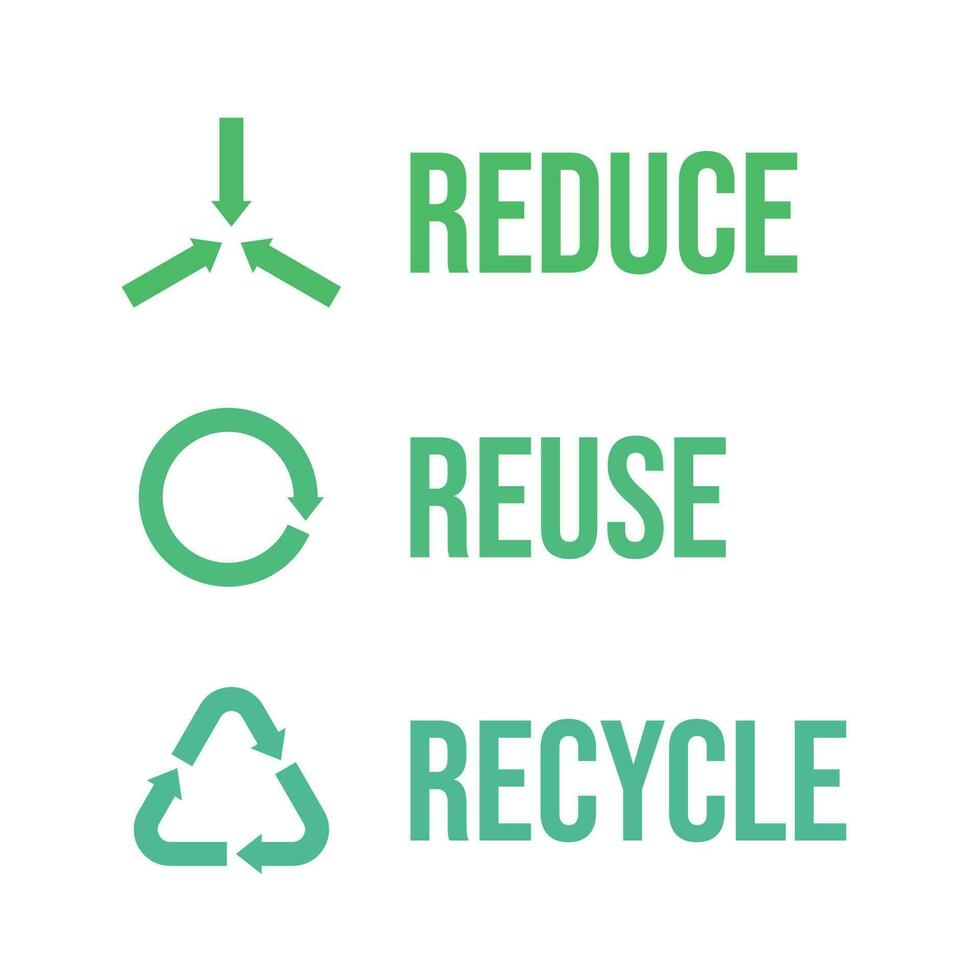 verminderen, hergebruik, recycle symbolen, pictogrammen. eco symbolen vector