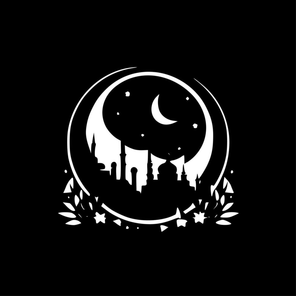 Ramadan - zwart en wit geïsoleerd icoon - vector illustratie