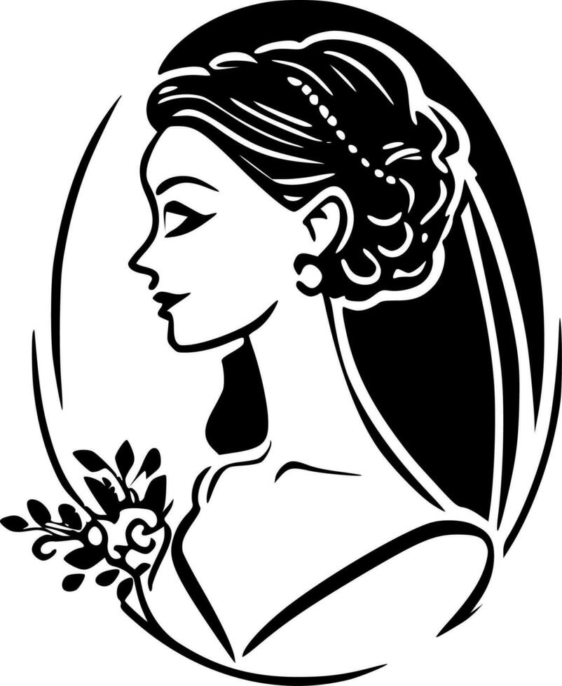 bruids - zwart en wit geïsoleerd icoon - vector illustratie