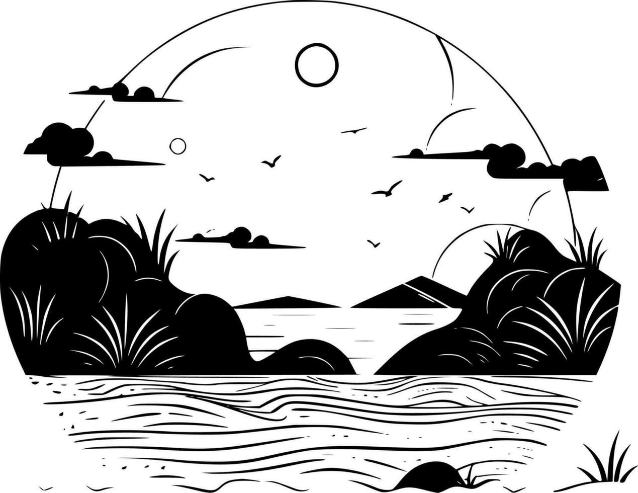 strand achtergrond, minimalistische en gemakkelijk silhouet - vector illustratie