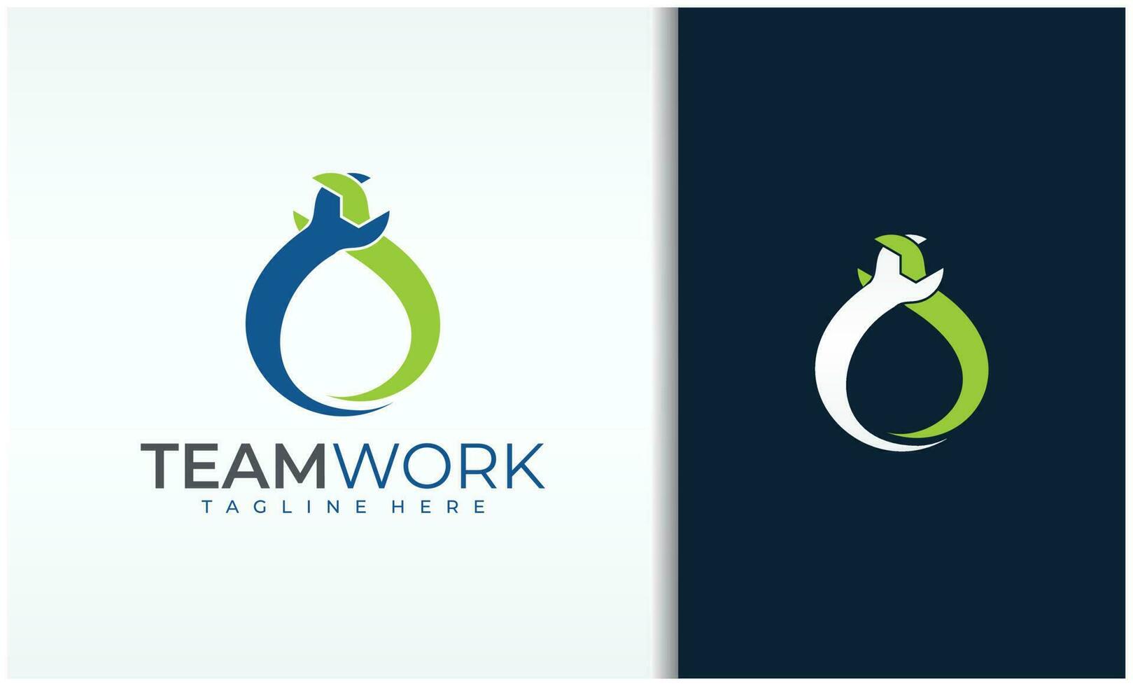 teamwerk, gemeenschap logo met moersleutel vector