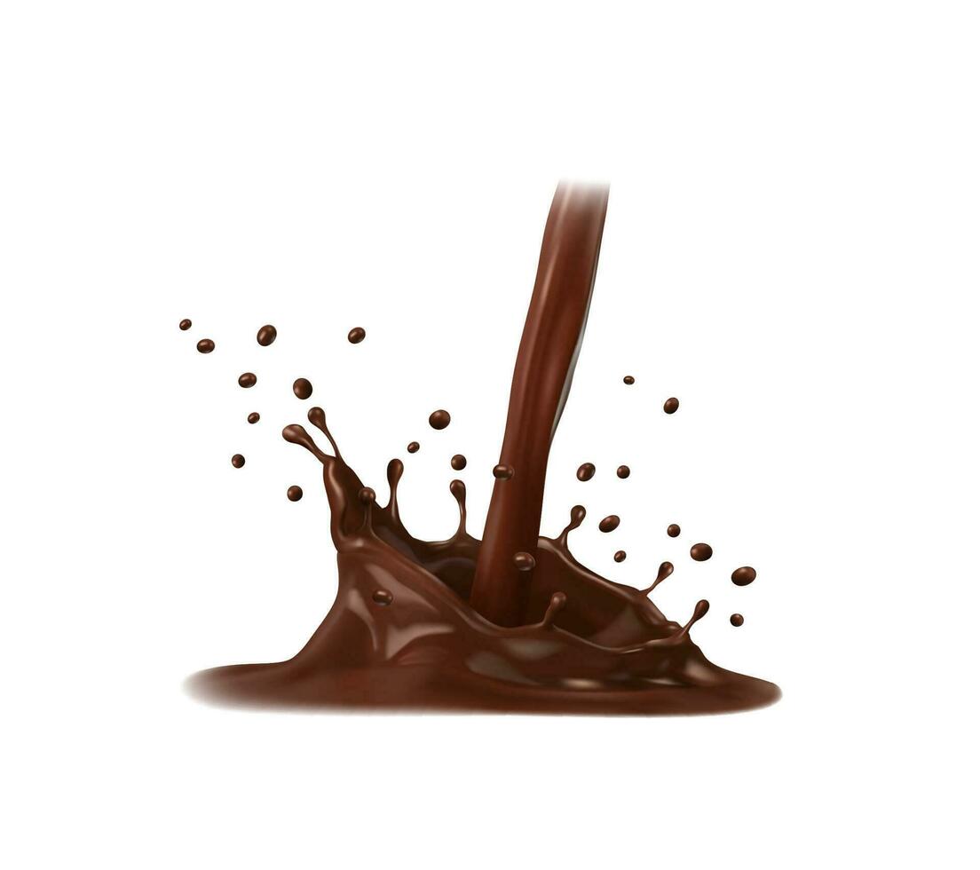 chocola, koffie melk, cacao stromen, kroon plons vector