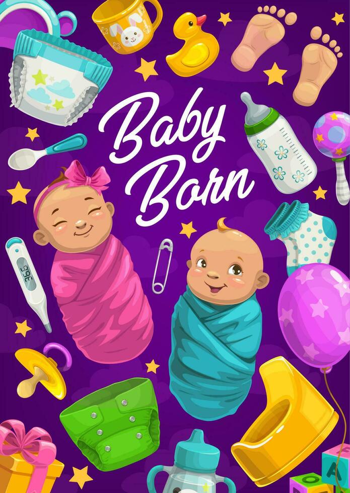 baby geboren poster, meisje en jongen douche kaart vector