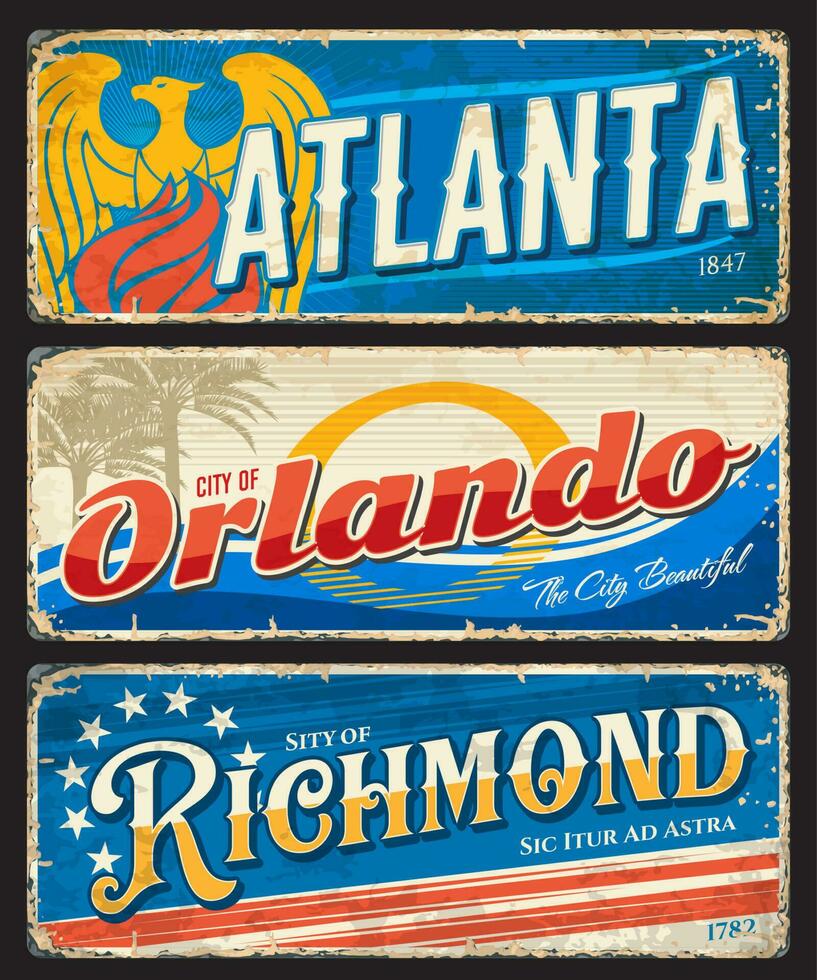 atlanta, orlando en Richmond Amerikaans stad bord vector