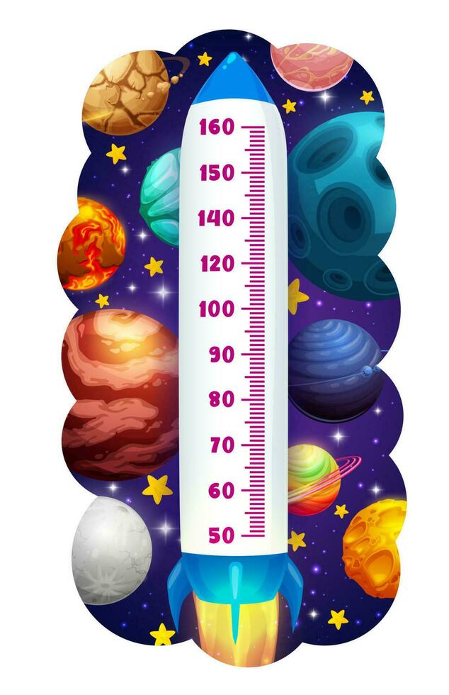 kinderen hoogte tabel in ruimte, raket en planeten vector