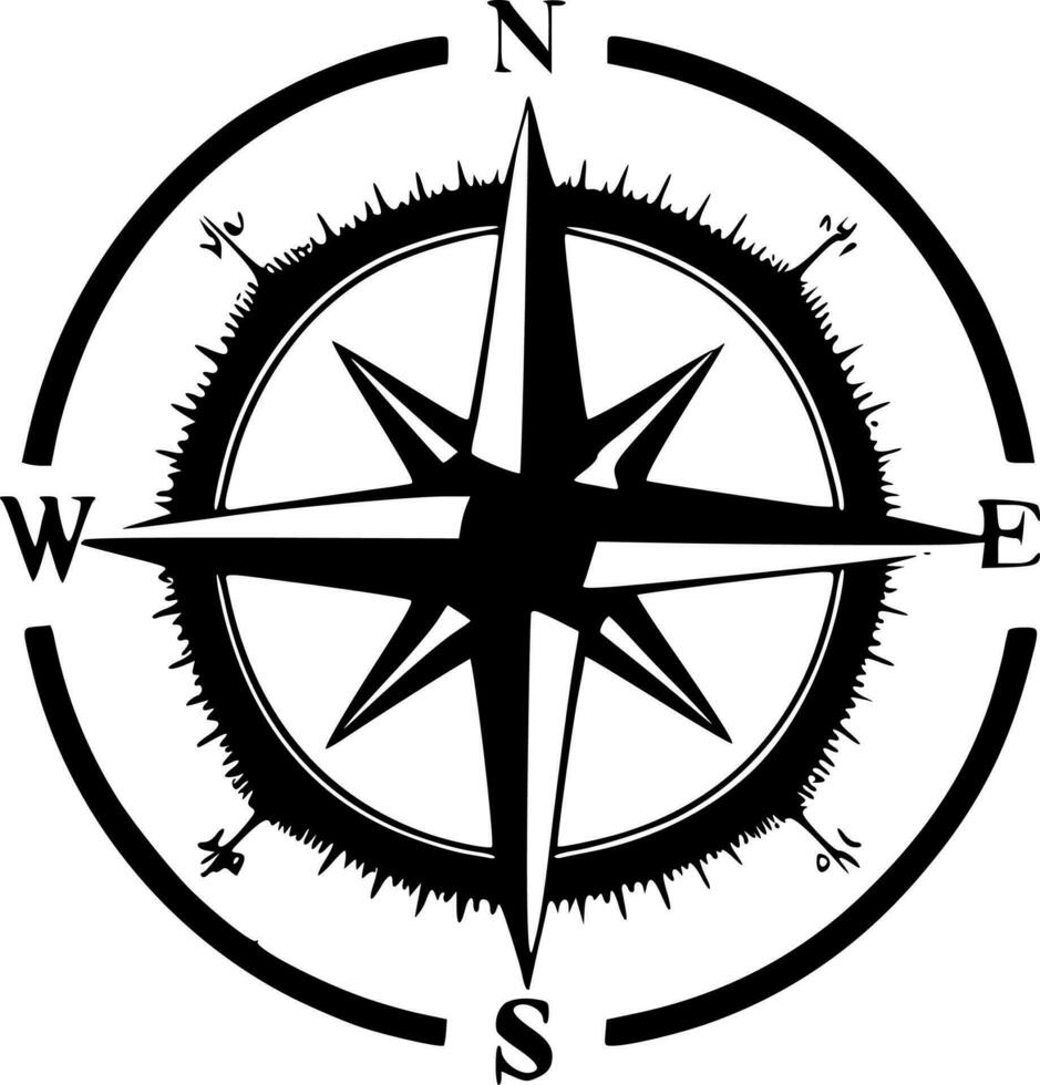 kompas, zwart en wit vector illustratie