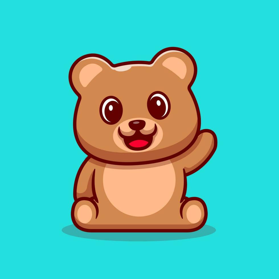 schattig teddy beer golvend hand- tekenfilm vector icoon illustratie. dier natuur icoon concept geïsoleerd premie vector. vlak tekenfilm stijl