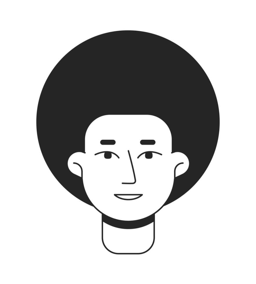 afro haar- Mens met vriendelijk glimlach monochroom vlak lineair karakter hoofd. glimlachen gekruld jongen. bewerkbare schets hand- getrokken menselijk gezicht icoon. 2d tekenfilm plek vector avatar illustratie voor animatie