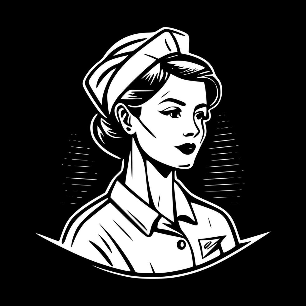 verpleegster, zwart en wit vector illustratie