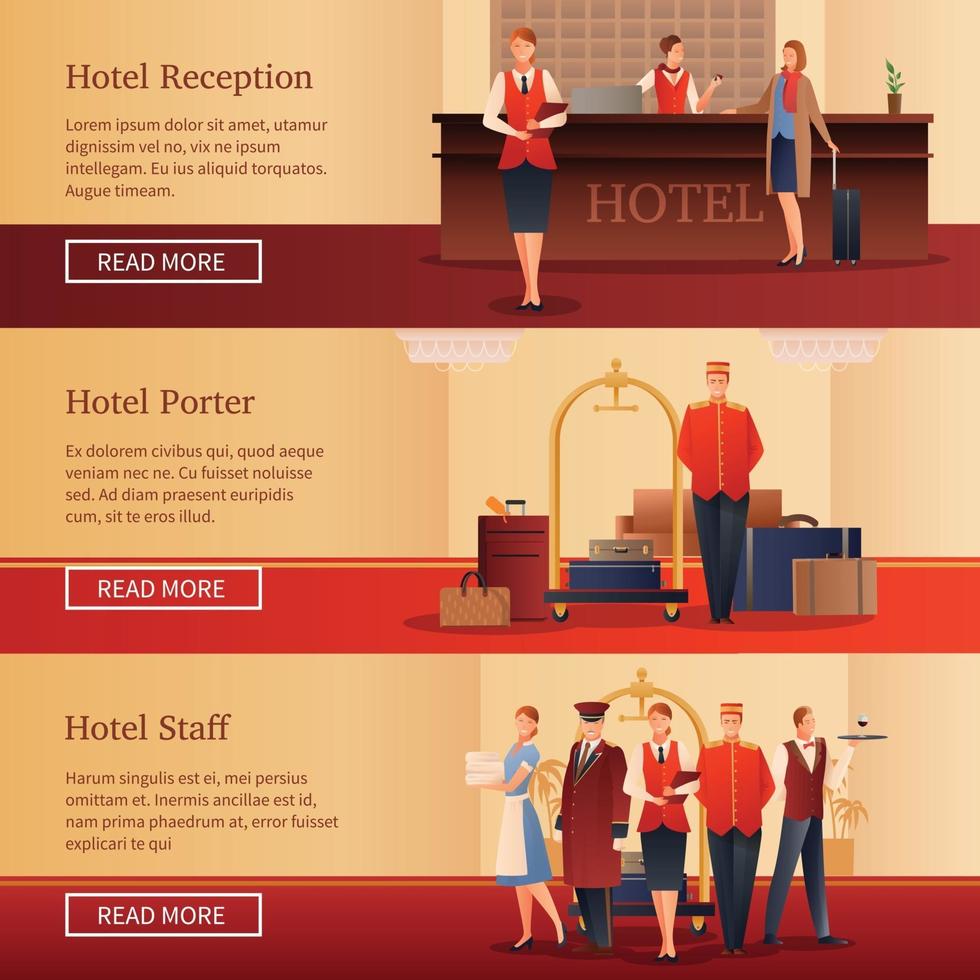 hotelpersoneel platte banners vector illustratie