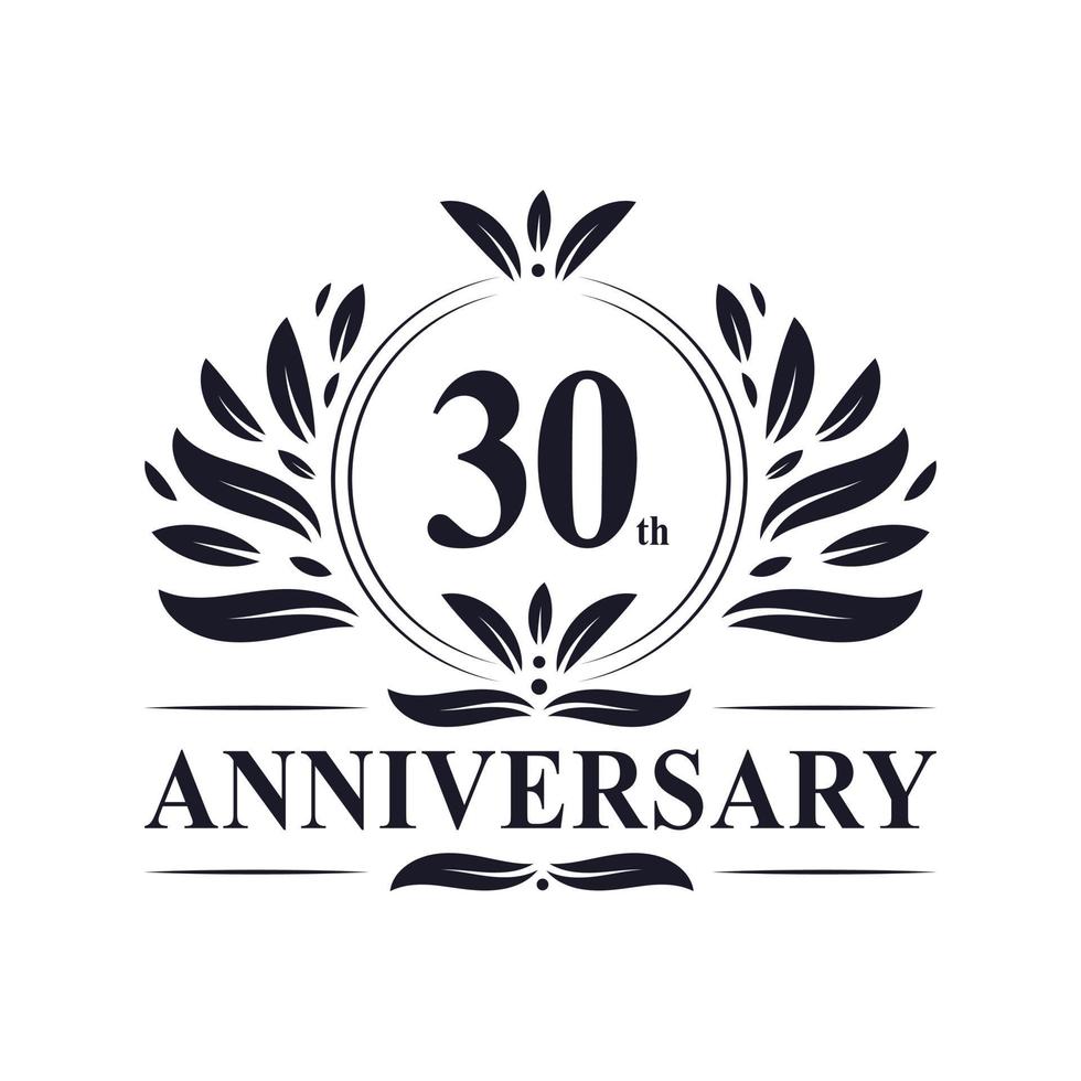 30-jarig jubileum, luxe 30 jaar jubileum logo ontwerp. vector