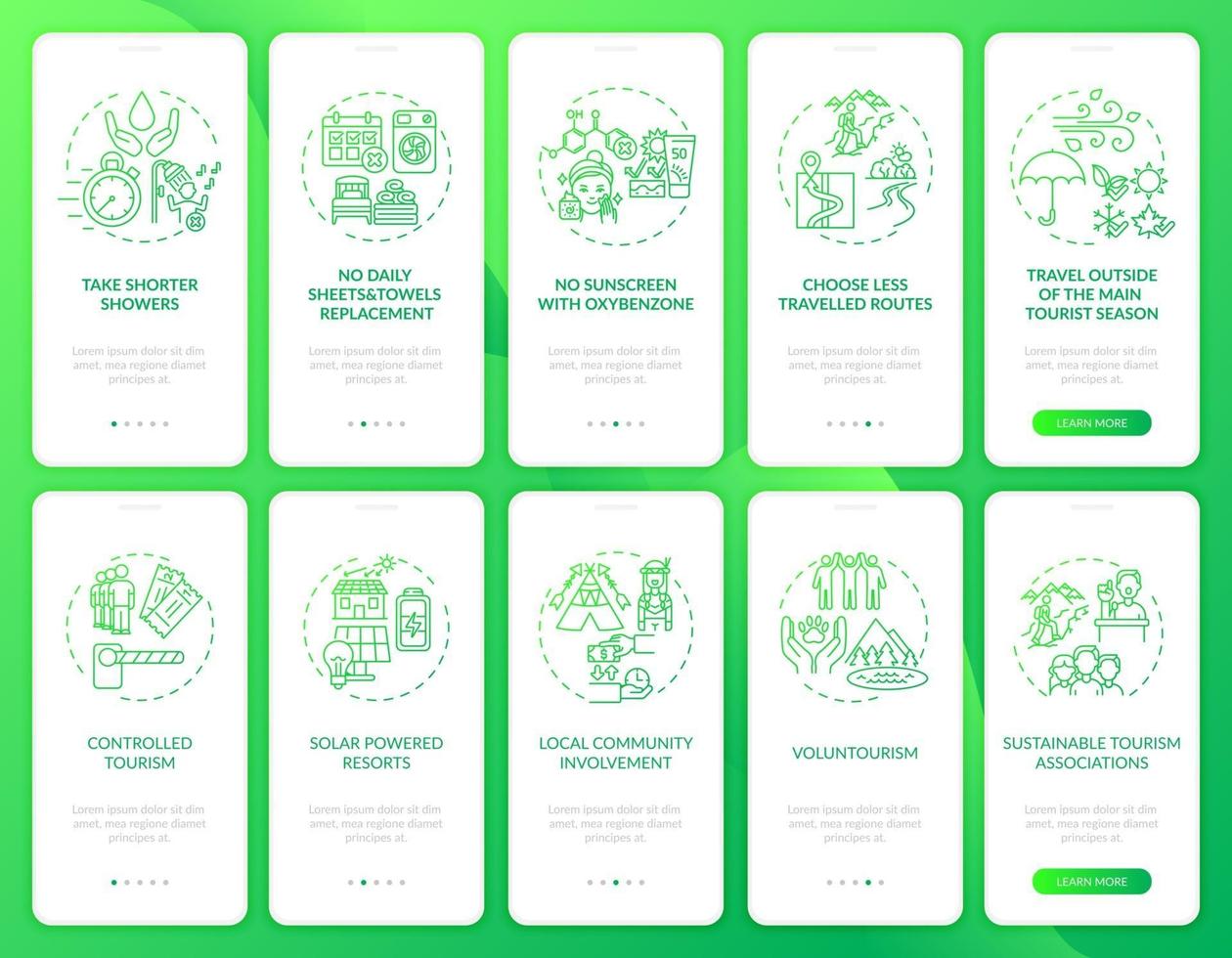 groen toerisme onboarding mobiele app-paginascherm met concepten vector