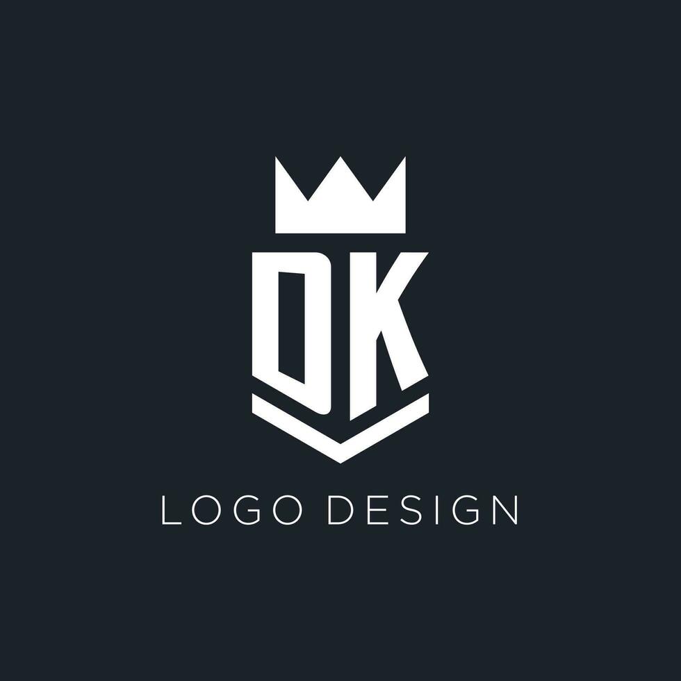 dk logo met schild en kroon, eerste monogram logo ontwerp vector