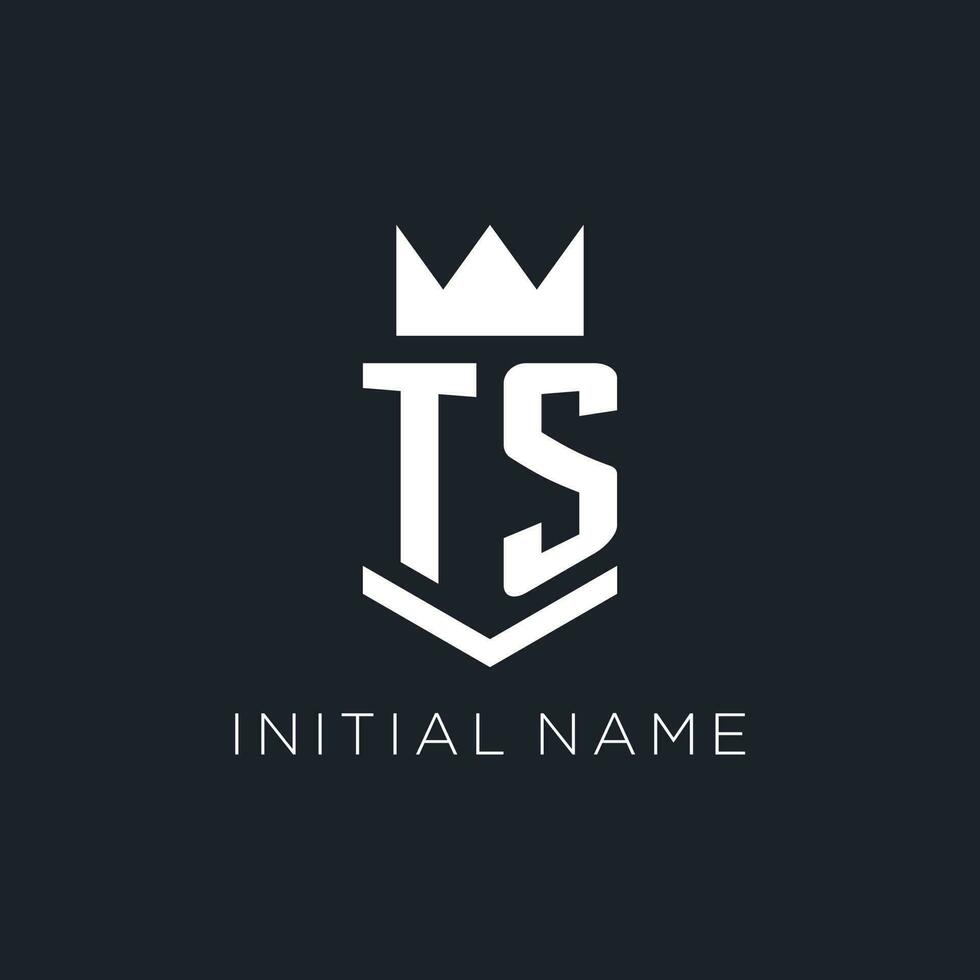 ts logo met schild en kroon, eerste monogram logo ontwerp vector