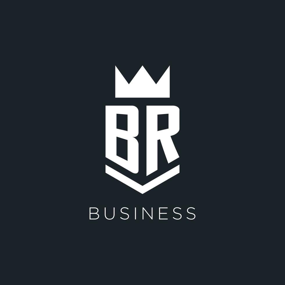 br logo met schild en kroon, eerste monogram logo ontwerp vector