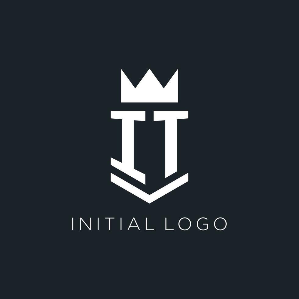 het logo met schild en kroon, eerste monogram logo ontwerp vector