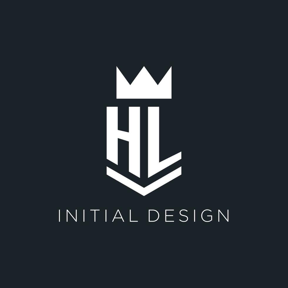 hl logo met schild en kroon, eerste monogram logo ontwerp vector