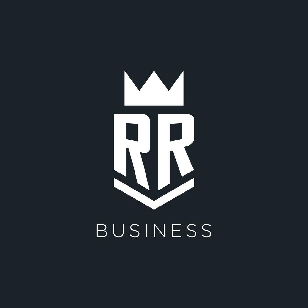 rr logo met schild en kroon, eerste monogram logo ontwerp vector