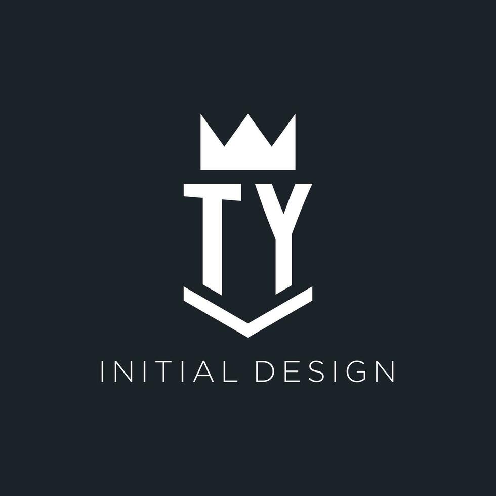 ty logo met schild en kroon, eerste monogram logo ontwerp vector