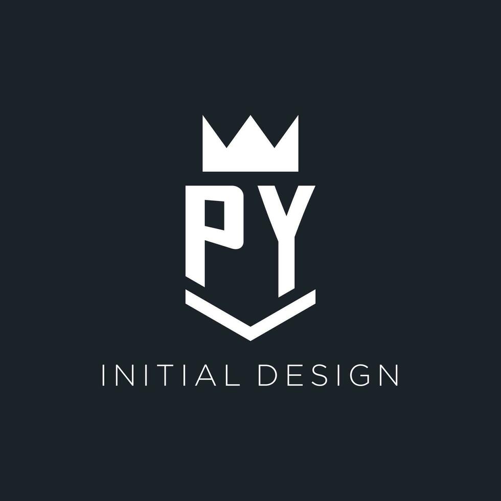 py logo met schild en kroon, eerste monogram logo ontwerp vector