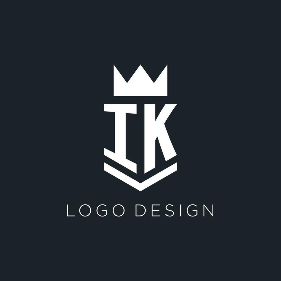 ik logo met schild en kroon, eerste monogram logo ontwerp vector