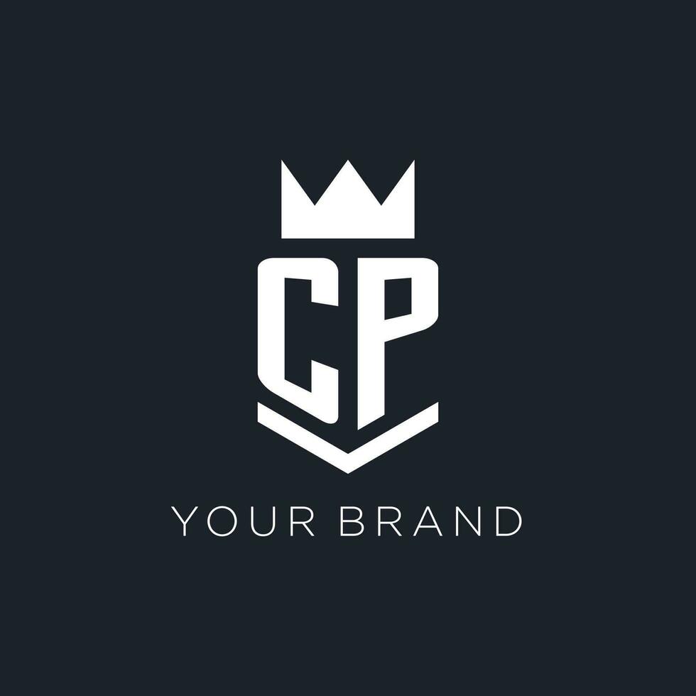 cp logo met schild en kroon, eerste monogram logo ontwerp vector