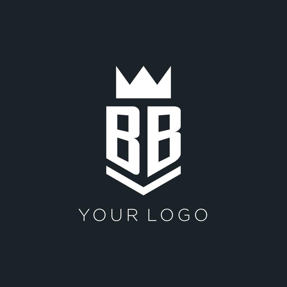 bb logo met schild en kroon, eerste monogram logo ontwerp vector
