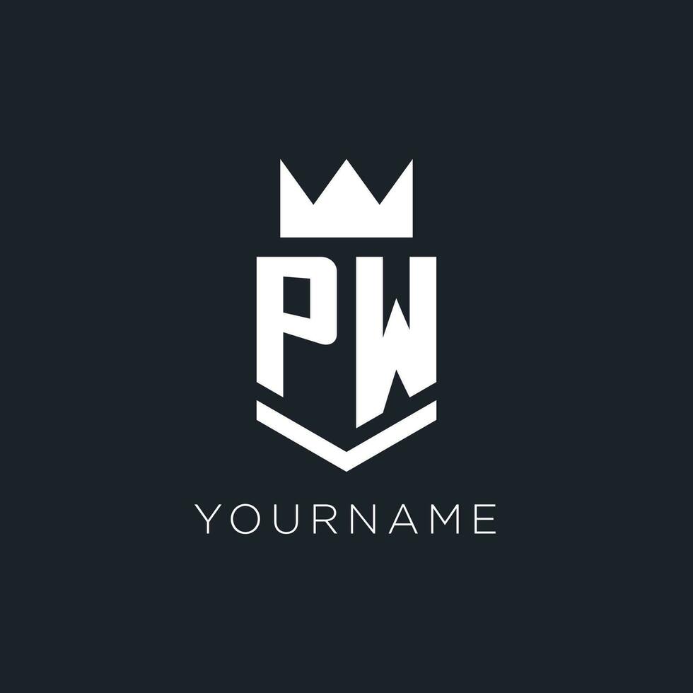pw logo met schild en kroon, eerste monogram logo ontwerp vector