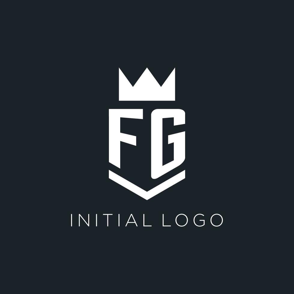 fg logo met schild en kroon, eerste monogram logo ontwerp vector