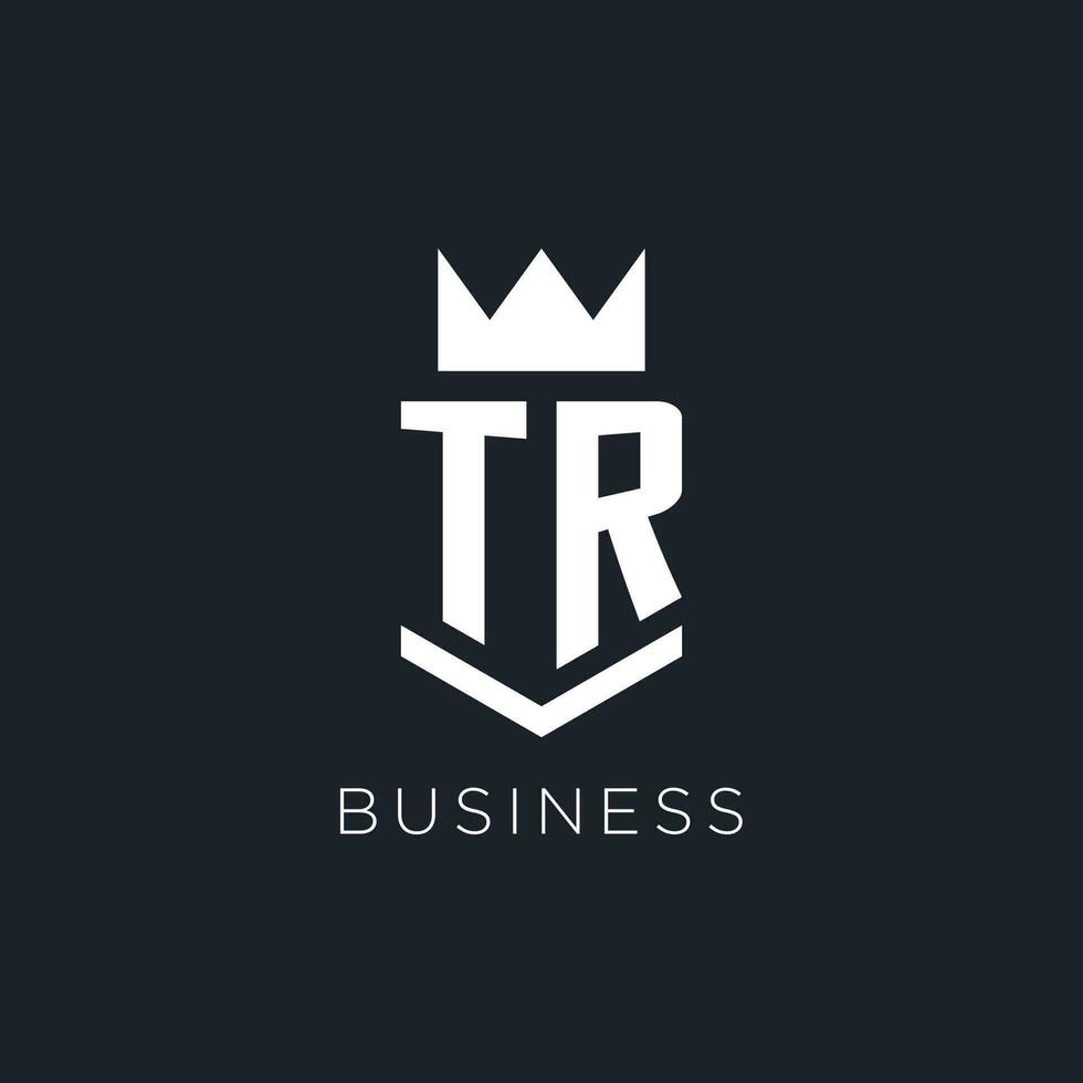 tr logo met schild en kroon, eerste monogram logo ontwerp vector