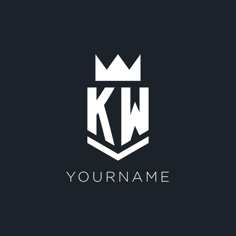 kw logo met schild en kroon, eerste monogram logo ontwerp vector