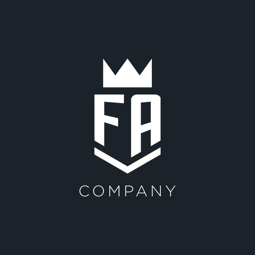 fa logo met schild en kroon, eerste monogram logo ontwerp vector