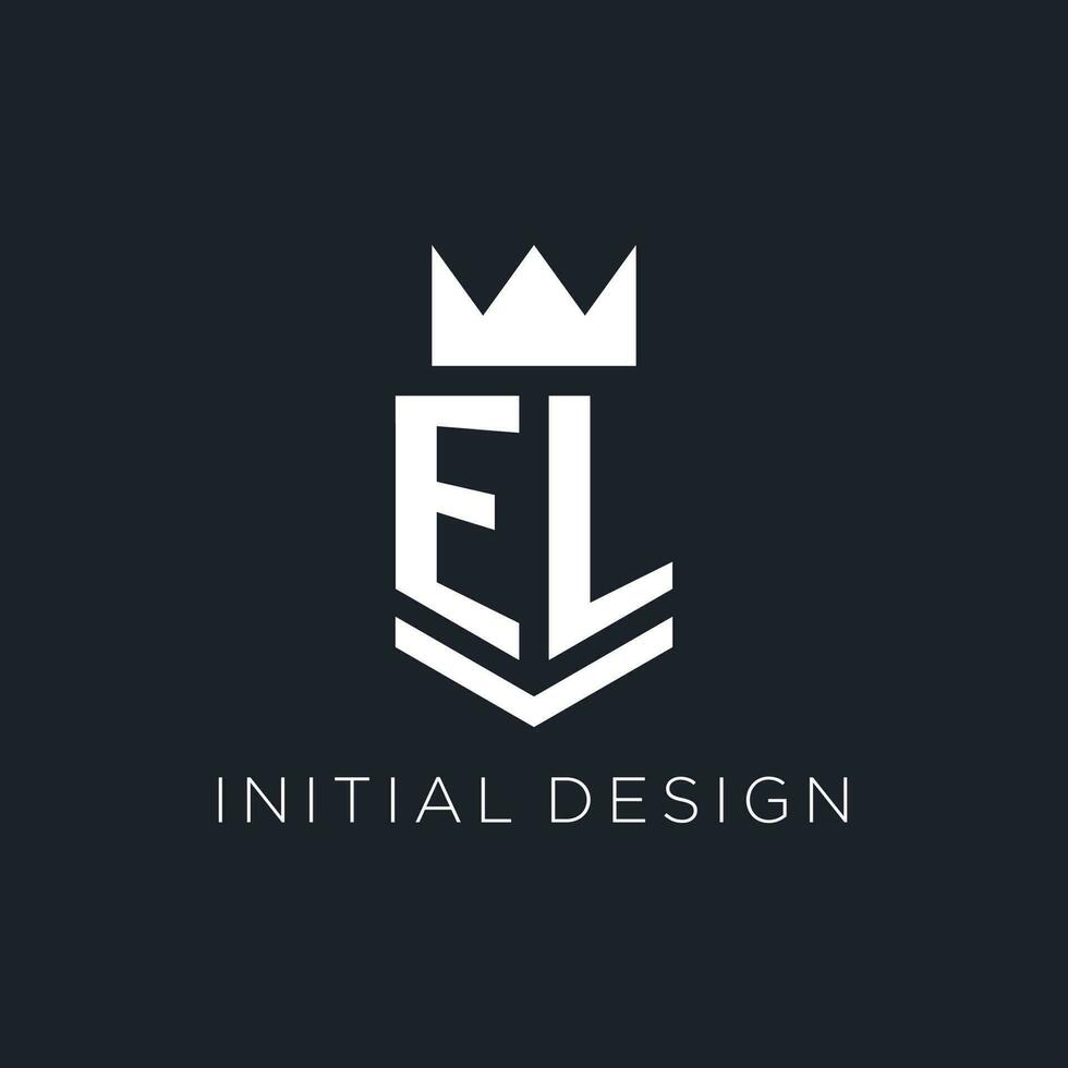 el logo met schild en kroon, eerste monogram logo ontwerp vector