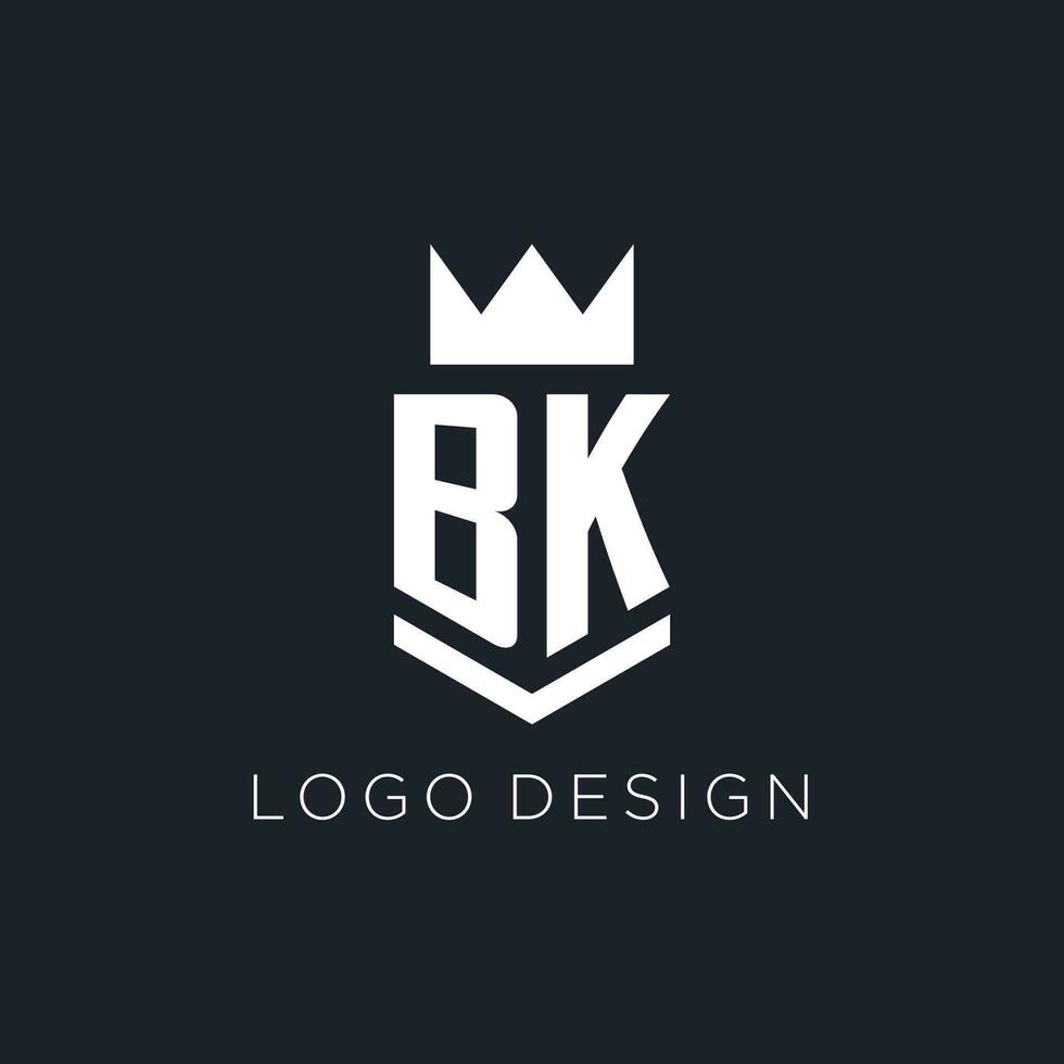 bk logo met schild en kroon, eerste monogram logo ontwerp vector