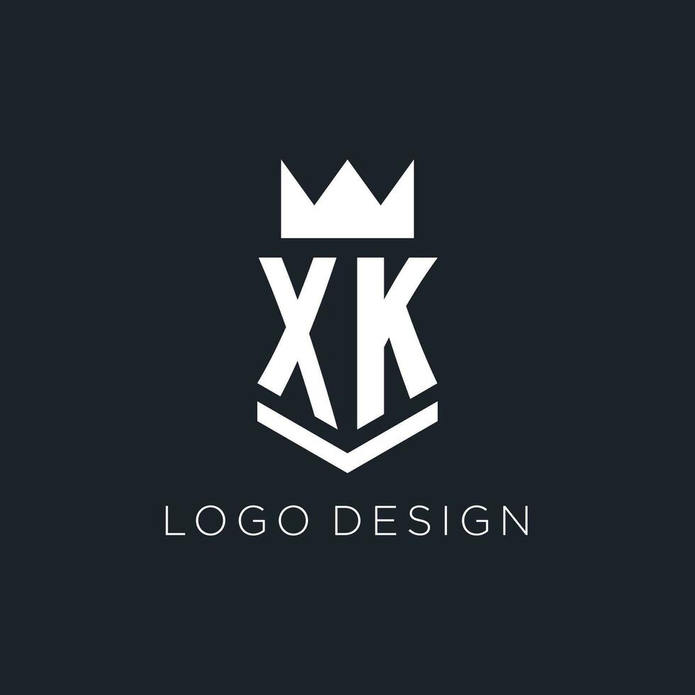xk logo met schild en kroon, eerste monogram logo ontwerp vector