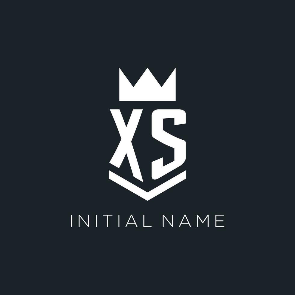 xs logo met schild en kroon, eerste monogram logo ontwerp vector