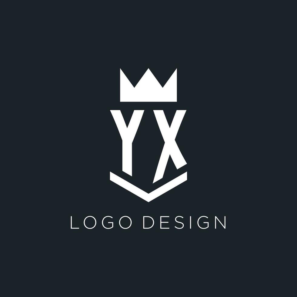 yx logo met schild en kroon, eerste monogram logo ontwerp vector