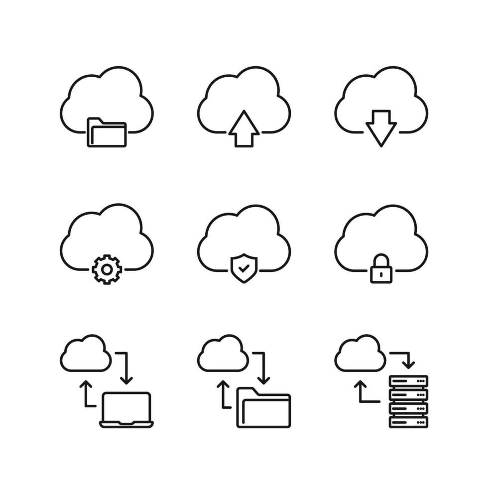 bewerkbare reeks icoon van wolk computergebruik, vector illustratie geïsoleerd Aan wit achtergrond. gebruik makend van voor presentatie, website of mobiel app