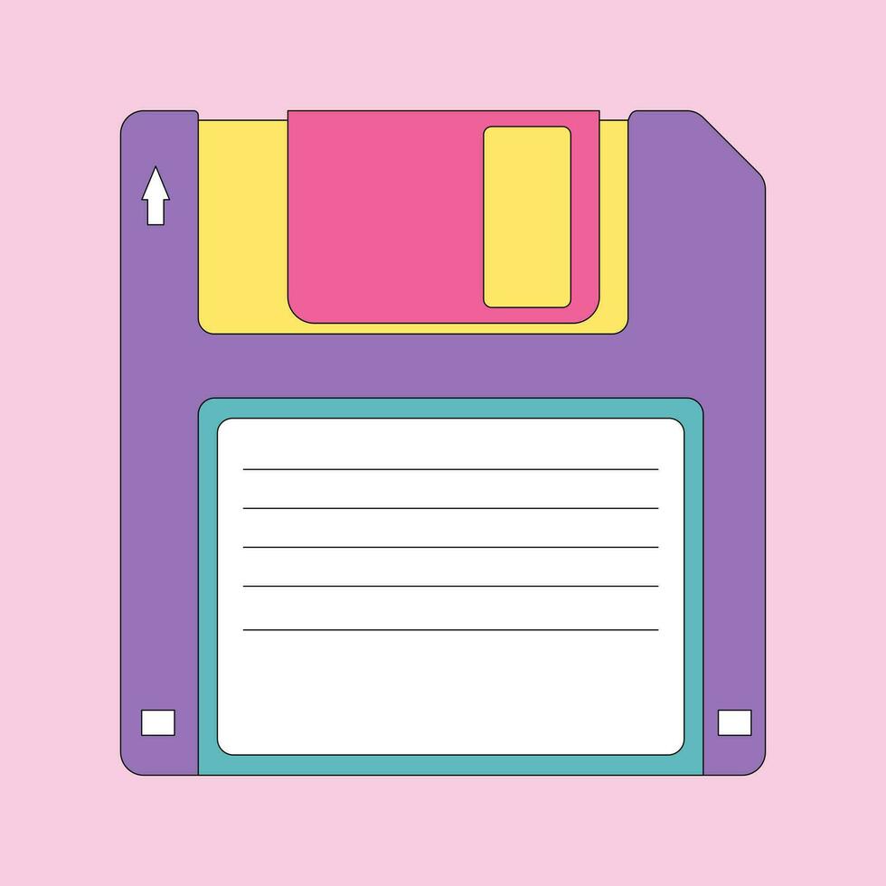 diskette of floppy schijf is een oud medium naar op te slaan informatie Aan retro computers. vector tekenfilm illustratie