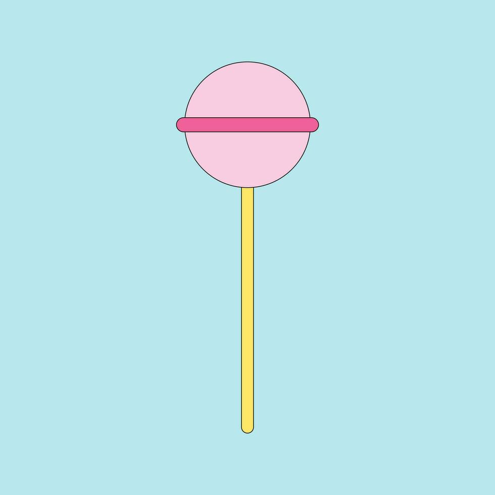 lolly in de stijl van de jaren 90, ronde moeilijk suiker snoep Aan stok. nostalgie voor de jaren 90. vector tekenfilm illustratie